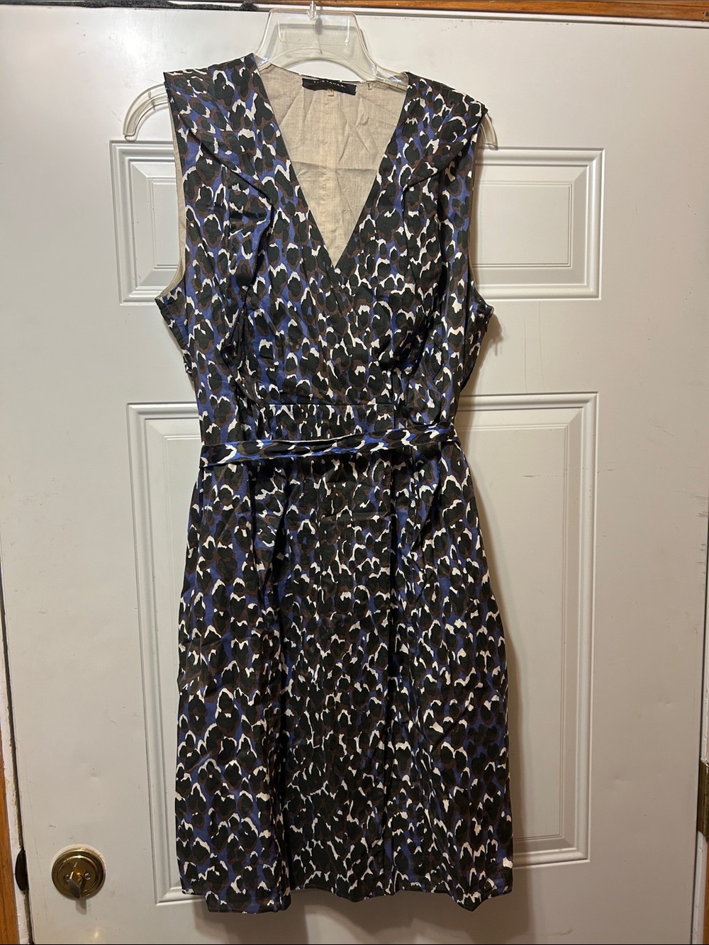 Elie Tahari Sleeveless V-Neck Blue & Black Print Dress 14